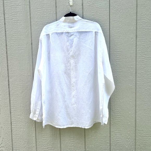 Faconnable band collar White linen Casual Shirt XL - Picture 4 of 8